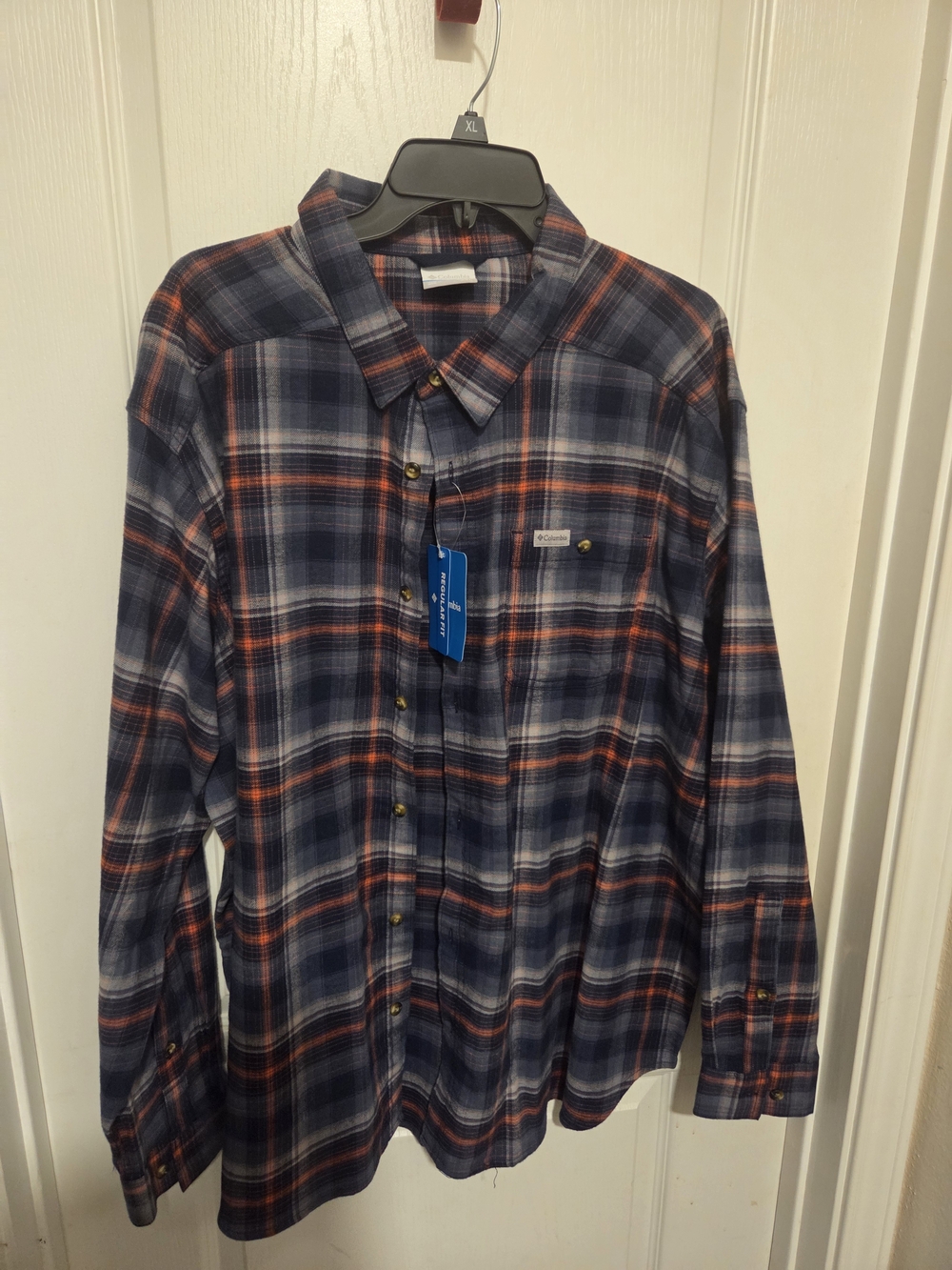 Columbia Blue and Orange Plaid Button-Down Shirt